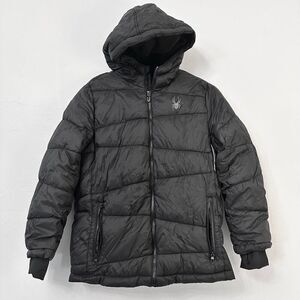 NWT Spyder Girls or Boys Full Zip Hooded Insulated Puffer Jacket Black Size Larg